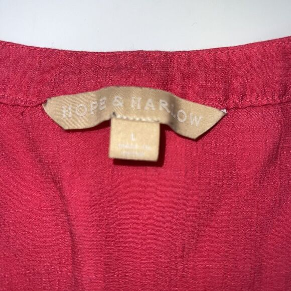 Hope & Harlow Pink Rayon Button Up Roll Tan Sleeve Top Size L - Picture 3 of 4